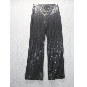 WHBM White House Black Market Sequin Pants Size 4 Black Wide Leg Pull On